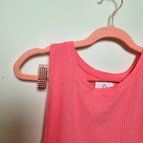 Aerie Offline Wow Coral Cropped Waffle Knit Tank Top Size Xs - Picture 3 of 7